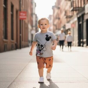 Disney Junior Mickey Mouse Toddler Boys 2T Gray Shirt Rust Shorts Outfit Set